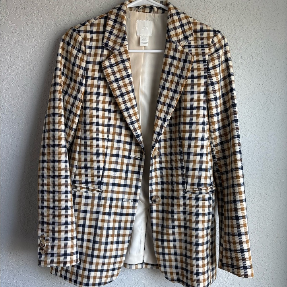 H&M Checkered Blazer - Brown and White